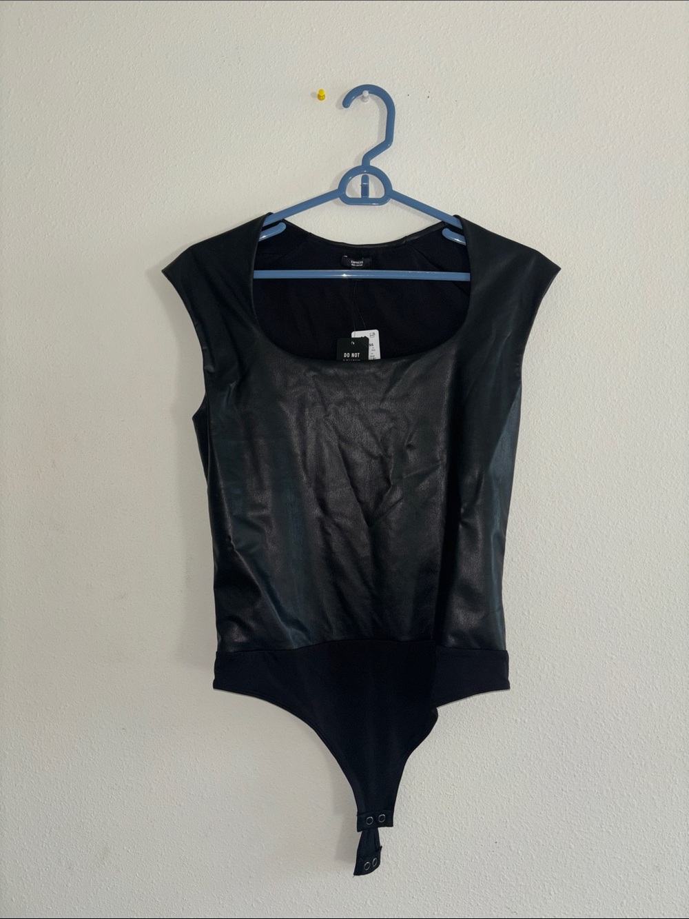 Express Black Faux Leather Scoop Neck Bodysuit
